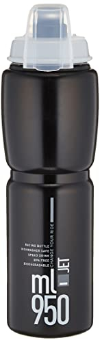 Elite Jet Plus Negro con logo gris 950 ml – Botella de agua para ciclismo – Aislamiento mejorado sin BPA Biodegradable – Para carretera MTB Gravel