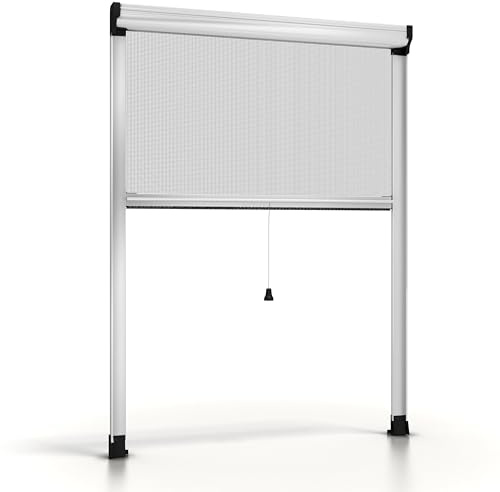 ESTO Moustiquaire à rouleau pour fenêtre différentes tailles et couleurs, en maille, à encastrer, pour fenêtres coulissantes, avec rouleau et cadre, blanc /160 cm / 140 cm