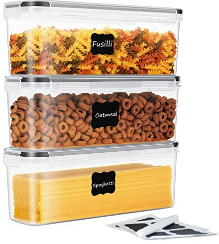 HRUISE Pasta Storage Containers【3 Pcs/Set】 2.3L Rectangle Spaghetti Long Noodle Storage Box with Lids, BPA Free Plastic Kitchen Food Storage Canisters for Pasta Oatmeal