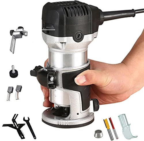 Elettrica Rifilatore Fresatrice Verticale, 6 Velocità Variabili, 2 Pinze Da 1/4'' E 8mm, Fresatrice Rifilatore Multifunzione Per Scanalatura Del Legno, Formatura Di Bordi, Intaglio Del Legno