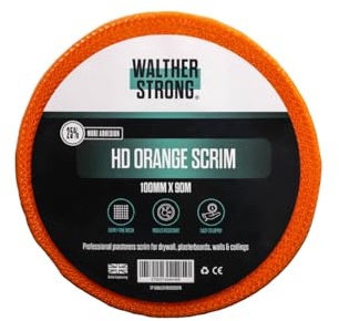 Walther Strong 100mm x 90m Scrim Tape. High Strength Mesh Tape. Self-Adhesive Plasterboard Tape for Filling Cracks, Patching Holes and Reinforcing Joint Repair. HD Orange Plaster Tape