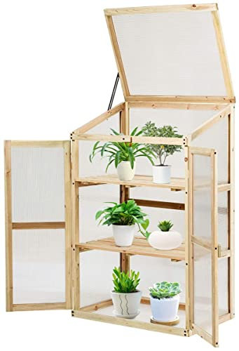 COSTWAY Invernadero de Jardín de Madera Soporte para Planta Jardinera con Estante para Flores Macetas para Exterior Interior