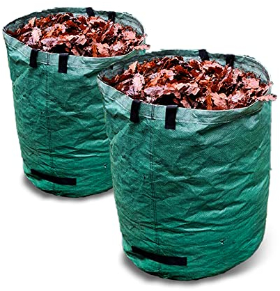 Ferropro 2er Set Gartenabfallsack – Abfallsack für Gartenabfälle –272 L Fassungsvermögen – Laubsack aus reißfestem Polypropylengewebe – Mit Verstärkungsring und 4 Griffen – Rasenschnitt und Grünabfall