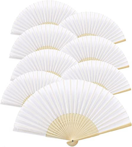 zfyanssee 20pcs Hand Held Folding Fan - White Chinese Wooden Paper Hand Folding Handheld Fan for Women, Bamboo and Wooden Hand Held Folding Fan for Wedding Party Dancing Home Decoration