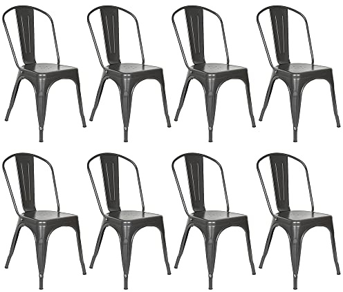 Sedie da Pranzo in Metallo Impilabili in Stile Industriale, Stile Vintage, Adatto per Interni ed Esterni, design industriale stile acciaio per bar e cucina Sedia da Giardino, Set di (grigio -8PC)