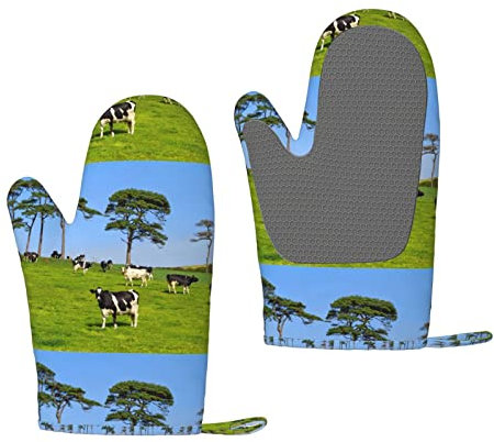 Vaches Noires et Blanches, Gants de Four, Gants de Cuisine antidérapants en Silicone, Gants de Cuisson résistants à la Chaleur Une Paire