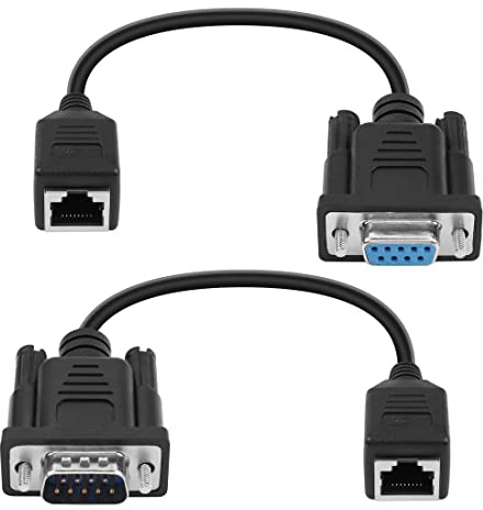 YACSEJAO RS232 DB9 zu RJ45 Serieller Adapter, DB9 9-Pin Serieller Anschluss Weiblich & Männlich zu RJ45 Weiblich Cat5/6 Ethernet LAN Konsole Extender Kabel, 2Pack