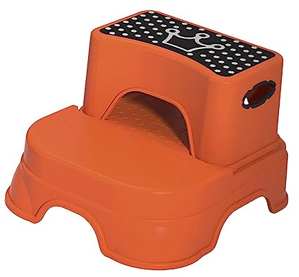 MagiDeal Doppelter Tritthocker für Kleinkinder, Stabiler, multifunktionaler, breiter Tritthocker mit Zwei Stufen für Kinder, Toilettenhocker für Schlafzimmer, Orange