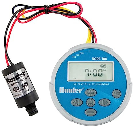 GNCGarden Controlador Sistema de Riego Hunter Node 100 1 Estacion Baterias 9V con solenoide | Programador Autónomo Inalámbrico para 1 estación | Programación Fácil y Sin Cables Adicionales