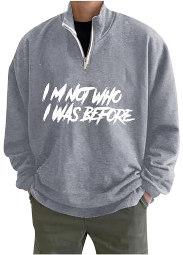 Pullover Herren Long Sleeve Sweatshirts Stehkragen Mit Reißverschluss Pullis Hoodie Fall Tops T Shirt Wärme Unterhemden Langarmshirt Retro Sweaters Komfortabel Oberteil Sweatjacke (Grau,4XL)