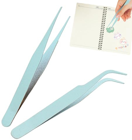 Hitrod Ögonfransar i rostfritt stål, armbågstång för klistermärken, enfärgad vinklad och rak pincett, 2 stycken, för scrapbooking - med armbågsskydd klistermärken pincett