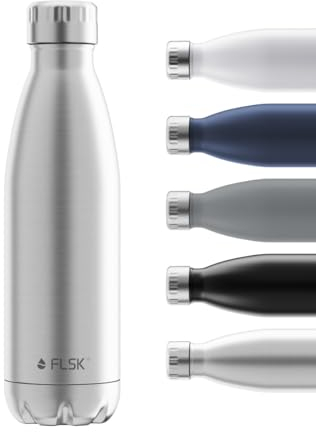 FLSK Trinkflasche – Premium Edelstahl Thermosflasche – 100 % auslaufsicher & kohlensäuregeeignet – hält 24 h kalt & 18 h heiß – BPA-frei (stainless, 750 ml)