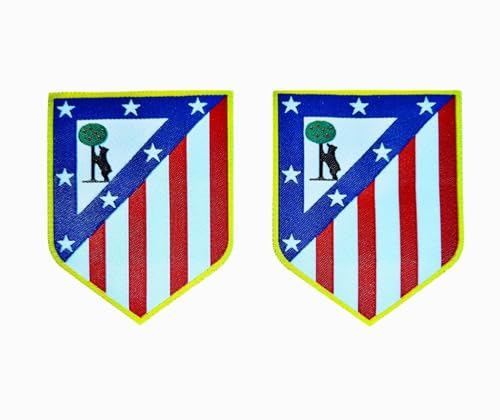 Parche Escudo Equipo De Fútbol, Para Planchar o Coser, 2 Unidades Termoadhesivas De 8 cm X 6 cm, Bordado, Madrid, Atlético