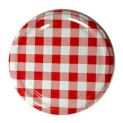 10 X JAM JAR CAP LIDS TWIST OFF/ 82mm. IDEAL FOR ANY TYPE OF PRESERVES,HONEY,JAM,MARMALADE,CHYTNEYS,THE LIDS ARE ACID PROOF, (Gingham Red)