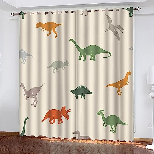 Schattierung Vorhänge 2Er Set 3D Grüner Cartoon-Tier-Dinosaurier Druck Isolierung Schalldichte Kinder Gardinen Blickdicht Mit Ösen Vorhang Fenster Für Wohnzimmer Schlafzimmer Balkon 2 X 110-6E0H4Z3W1