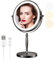 MATEPROX Miroir de Table avec Lumière - Miroir de Maquillage Rétro Européen Vintage Haute Définition, Miroir de Bureau Réglable, 3 Couleurs Lumière, Grossissement 1X/10X, Rotation à 360 Degrés-Noir