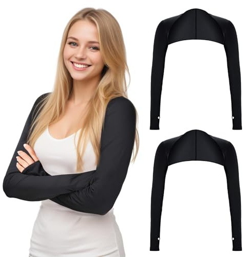 Yolev 2 Stück UV-Schutz Bolero Damen Sonnenschutz Schal Armstulpen Eisseide Kühlschal Armmanschetten mit Fingerlöchern Fingerlose Handschuhe Ärmel (Weiß)
