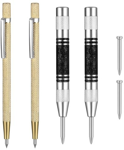 But the cow 2 Automatik Körner Metall & 2 Anreissnadel Metall Anreißwerkzeug, Federkörner, Automatischer Körner Werkzeug Federkorn, Anreißnadel Hartmetall, für Holz Glas Fliesen, mit 2 Ersatzspitzen