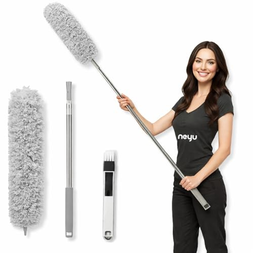 SUPPLIIONLINE Microfiber Duster with 2-in-1 Window Gap Slot Cleaner, Extendable Bendable Head, Includes Small Dustpan and Brush, Perfect for High Ceilings, Ceiling Fans, Cars, Blinds & keyboards