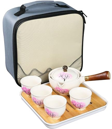 Tea Pot Set, Porcelain Japanese Tea Set with 360 Rotation Tea Maker and Infuser, Portable Travel Tea Set with Anti-Scald Handle for Home, Gifting, Office Style 1, Travel Tea Set