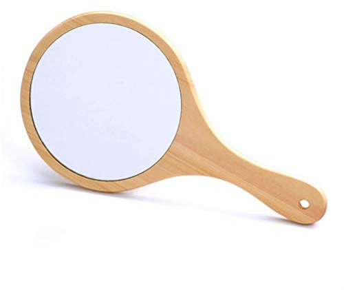 Espejo de Mano con Mango de Madera, Espejo de Maquillaje, Lindo Espejo de Mano, Espejo de Tocador de Viaje Portátil para Peluquero, Peluquería, Belleza (Espejo de mano)