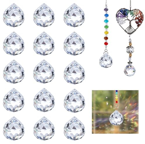 WEFINEST Sonnenfänger Kristall 15 Stück, 20mm Kristall, Suncatcher für Fenster, Kristallkugel für Kronleuchter Anhänger, Fenster, Garten, Hochzeit Dekor