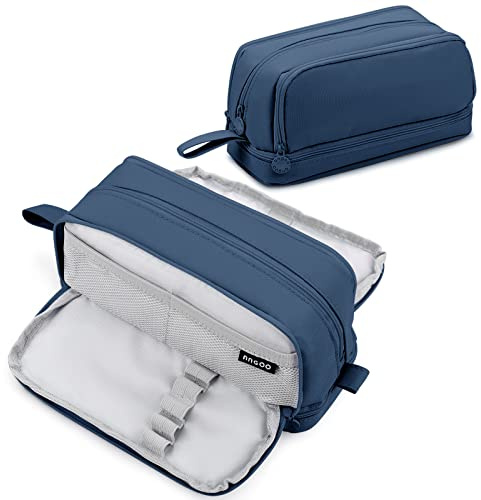 Eucomir Grande Trousse à Crayons 4 Compartiments,Grande Capacité Trousse Scolaire Extensible,pour Enfants Femmes Hommes Adolescents Etudiants, Bleu
