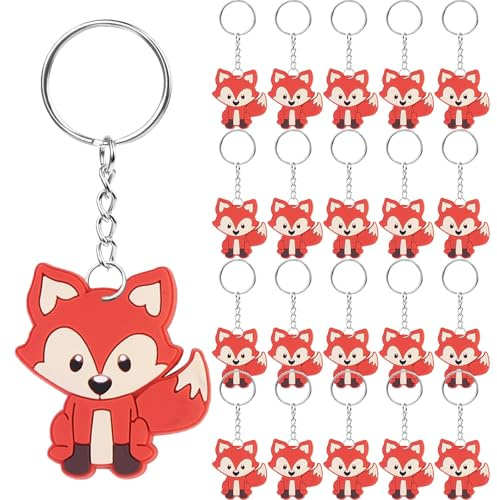 XHYASD Fuchs Schlüsselanhänger 30 Stück PVC Metall | 30 Fuchs-Schlüsselanhänger aus robustem PVC mit Metallring, leicht und tragbar, als Party-Mitgebsel und Geschenk