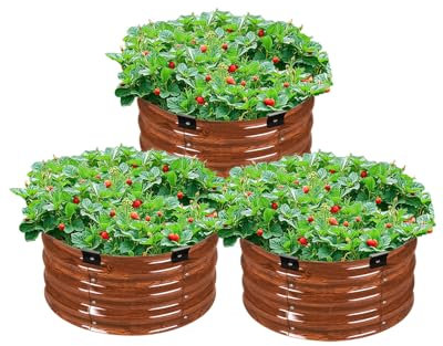 VEVOR Jardinière 590x265 mm Lit de Jardin Surélevé Métal Galvanisé Bac de Plantation Rond Fond Ouvert pour Cultiver Fleurs Herbes Plantes Succulentes dans Jardin Terrasse Patio Balcon, Grain de Bois