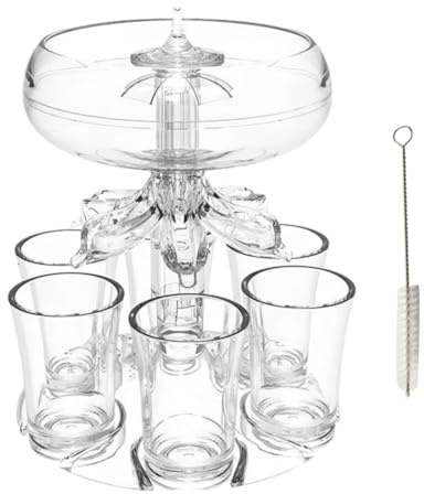 Sctecoau Dispensador de Vino y Licor de 6 Tragos con 6 Vasos, Soporte para Dispensador de Vino, Whisky y Cerveza, Estación Dispensadora de Bebidas para Fiestas