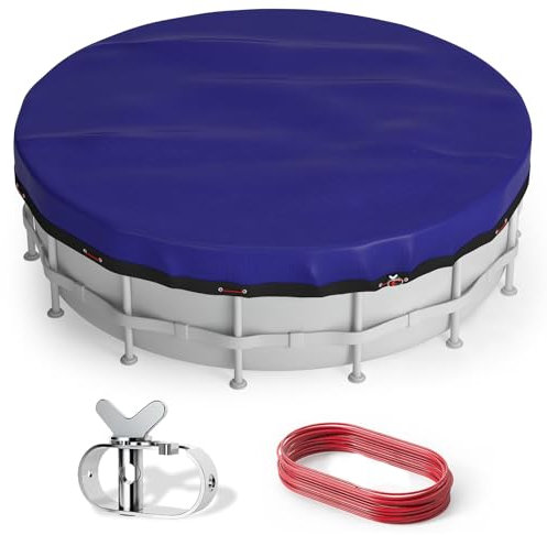 15 Ft Round Winter Pool Covers, Swimming Pool Cover Protector with Steel Rope - All Season Inflatable Above Ground Pool Covers for UV Resistant, Waterproof, Dustproof, Durable & Easy to Install