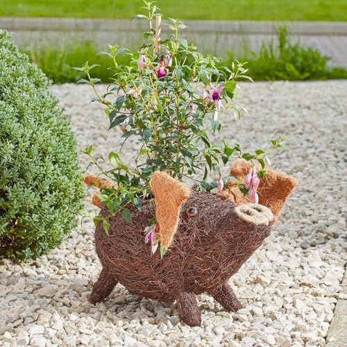 Garden Mile Pflanzkübel für den Garten mit Schweinefleisch, Rattan, Pflanzgefäß, Bauernhoftier-Thema, Pflanztöpfe für den Außenbereich, Terrasse, Dekoration, vorgefüttert für Blumen und Sukkulenten