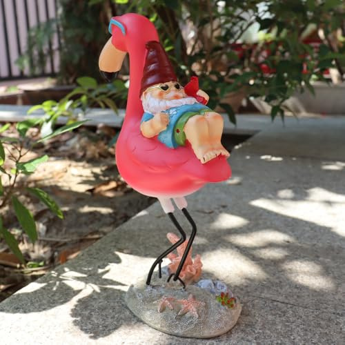 XKFLAUHM Nain de jardin en forme de flamant rose, décoration de jardin, décoration de bar Tiki pour cour, terrasse, pelouse, pendaison de crémaillère, cadeau tropical