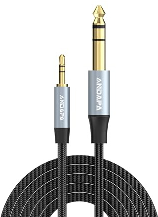 ANDAPA 3.5mm till 6.35mm Stereo Ljudkabel (2M) - Breddig Audiokabel med Guldpläterade Kontakter för Gitarr, iPod, Laptop, Hemmabio, Högtalare & Förstärkare