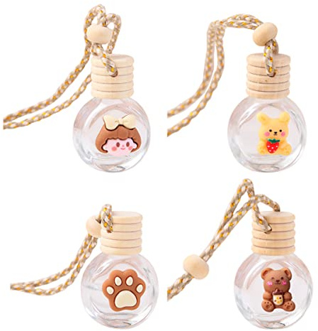 Mikinona 4stücke Glasflasche Holzdeckel Auto Diffusor Hängen Parfüm Anhänger Ornament Decor Zubehör Mit Ätherischen Ölen Für Duftstoffen Lufterfrischer Büro Küche Bad Schrank
