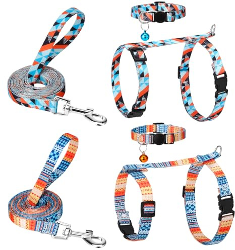 2 Pack Cat Harness and Leash Set Escape Proof Adjustable Cat Harness | Lightweight Soft and Comfortable for Small Medium Cats Walking and Travel