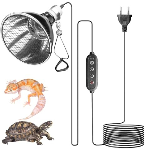 Lampada termica rettile per terrario, portalampada in ceramica E27 con dimmer e timer AC220-240 V, E27, per terrario, 200 W, per raggi infrarossi, UVA UVB (nessuna lampadina)