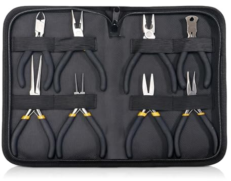 Juego de mini alicat de 8 piezas, bolso incluido, pinzas de joyería, alicates para el hogar