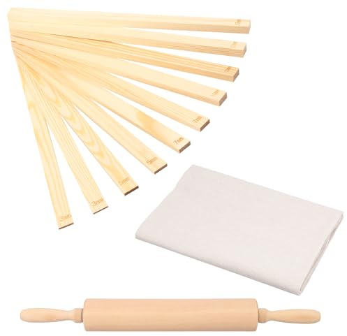 12 Stück Töpferwerkzeug Töpfer Rollführungsstäbe Teighölzer Töpferei Werkzeuge Töpferzubehör mit Tonrolle und Sisaltuch für DIY-Handwerk Töpfer Tonschnitz Schnitzen Töpferwerkstätten Heimwerker(45 cm)