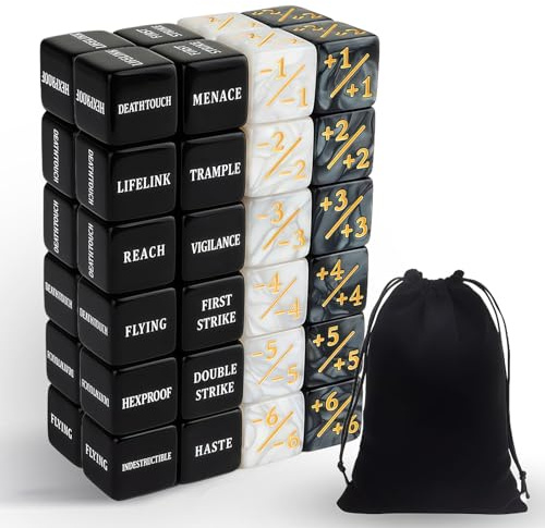 48 STK Würfel Zähler, Magic The Gathering Würfel, Acryl Token Gezinkte Würfel Set mit Samtbeutel