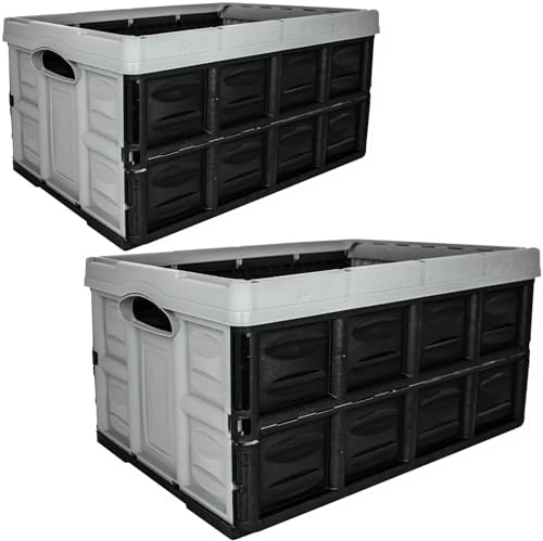 SUSTANIA Stabile Profi-Klappbox 2er Set - Faltbare Transportbox 54x37x28cm 45L Sand/Schwarz - Zusammenklappbare Aufbewahrungsbox für Lager und Transport