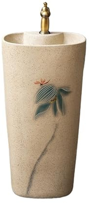 Classico Lavandino da bagno in ceramica con piedistallo, lavabo da giardino for esterni, con rubinetto e kit di scarico Lavabo da bagno