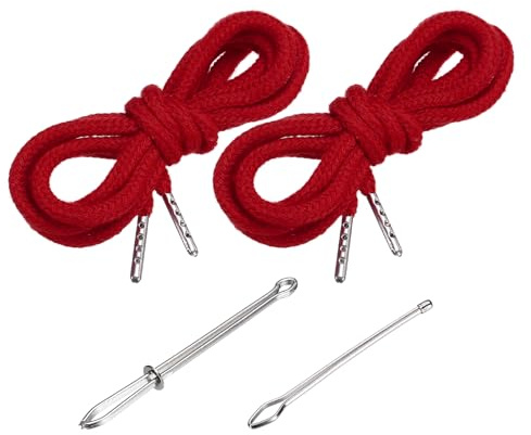 PATIKIL 2pcs Cordones de Algodón, 5mm x 1.3 Metro Cuerda para Ropa Zapato con Fáciles Enhebradores de Cordón Reemplazo para Sudaderas Pantalones Chaquetas Costura Manualidad, Rojo Oscuro
