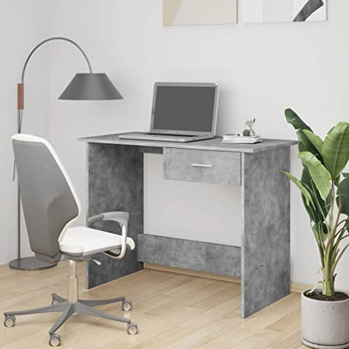 KTHLBRH Moderner Schreibtisch aus Spanplatte, Grau, Beton, mit Schublade, robuster Computertisch für Büro und Studio, 100 x 50 x 76 cm