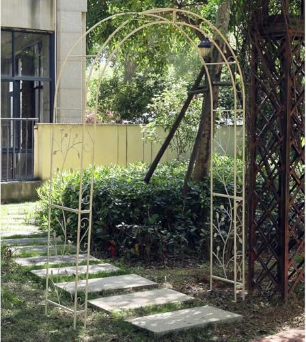 Arche de jardin en métal robuste – Support solide pour plantes grimpantes et légumes – Décoration d'intérieur et d'extérieur vintage blanche avec pointes de sol