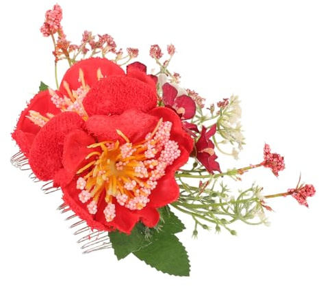 SILENRADAWN Red Artificial Azalea Flower Hair Side Combs with Metal Teeth Secure Floral Hairpins for Women and Decorative Barrettes Clamps for Weddings Parties and Special Events