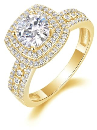 Whoiy Moissanite 585 Gelbgold Ring, Trauringe 14k Echtgold Halo Bandringe Hochzeitsringe mit Moissanite 1ct Damenringe Größe 63 (20.1)