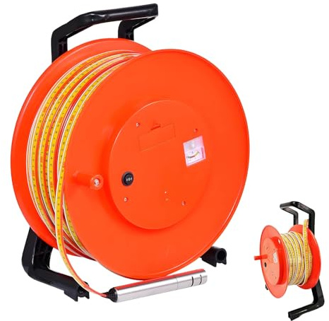 JIYINGHUI Mètre de Profondeur d'eau, Mesure de Puits avec Ruban d'acier 20m-300m et Sonde INOX, Jauge de Niveau d'eau Souterraine pour Puits, Forages et Conduites 100m/328ft