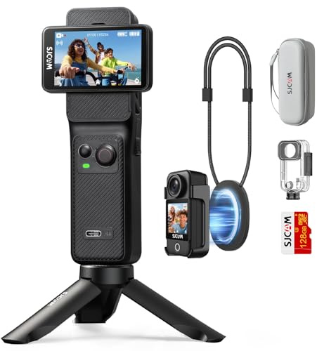 SJCAM C400 Vlogging Combo (128 GB), fotocamera portatile compatta tascabile 4K, alimentazione 7H, stabilizzatore a 6 assi, touch screen da 2,29, videocamera impermeabile fino a 30 m, per YouTube Live