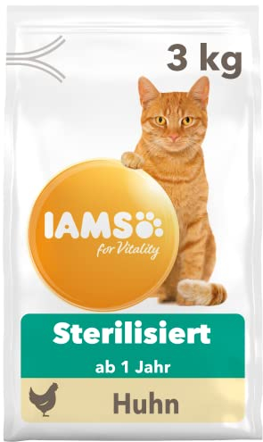 IAMS Sterilised Katzenfutter trocken mit Huhn - Trockenfutter für sterilisierte / kastrierte Katzen ab 1 Jahr, 3 kg